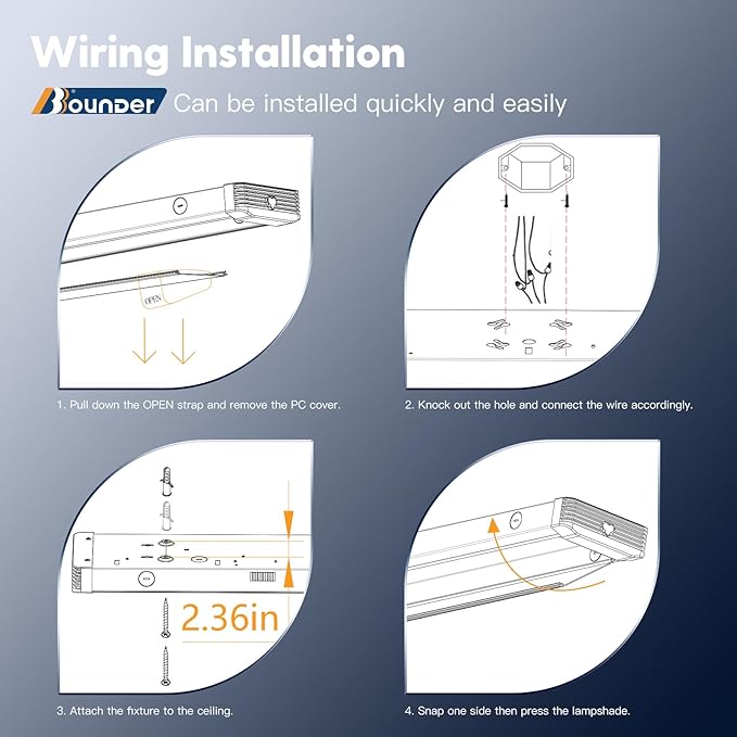 BBOUNDER 10 Pack 4FT LED Wraparound Light with 3CCT Selectable, 4000K/5000K/6500K, Super Bright 5500LM 50W 4 Foot Fluorescent Fixture, Flush Mount Office Ceiling Light for Kitchen Garage, White
