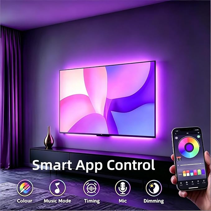 MORIACC LED Lights for TV, 13.1ft Behind TV Backlight for 32-65 Inch TV, Music Sync Strip Lights with APP and Remote Control, USB Powered for Gaming Bedroom Home Decor