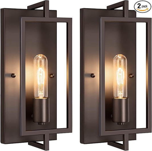 Maylaywood Industrial Wall Sconces Set of 2, Vintage Brown Wall Light Fixture E26 Base, Metal Rustic Wall Mount Lamp, Modern Indoor Lighting Hardwired