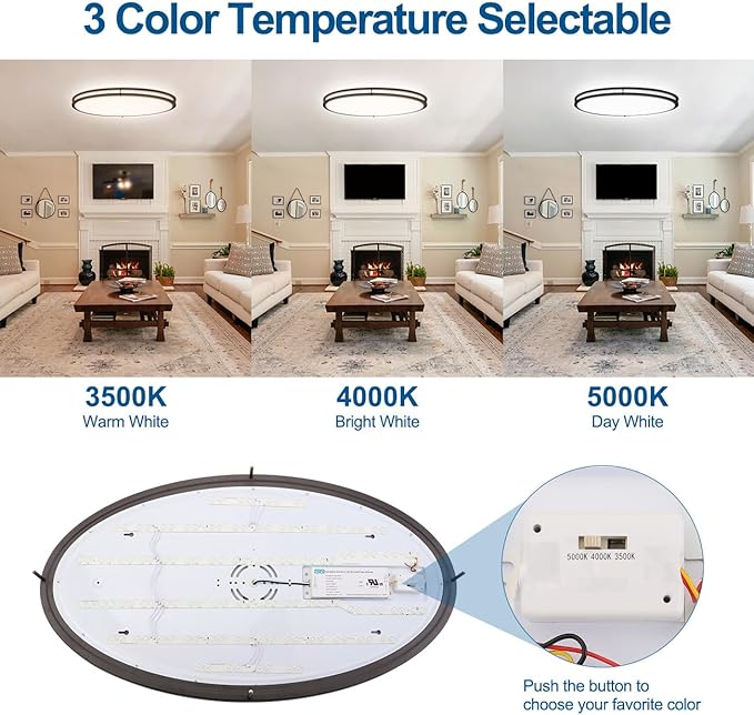 DAKASON 2Pack 32In Oval LED Flush Mount Ceiling Light for Kitchen, 50W Big Ceiling Light Fixture for Living Room, 3500K/4000K/5000K, Dimmable for Dining Room/Laundry/Hallway, Oil Rubbed Bronze