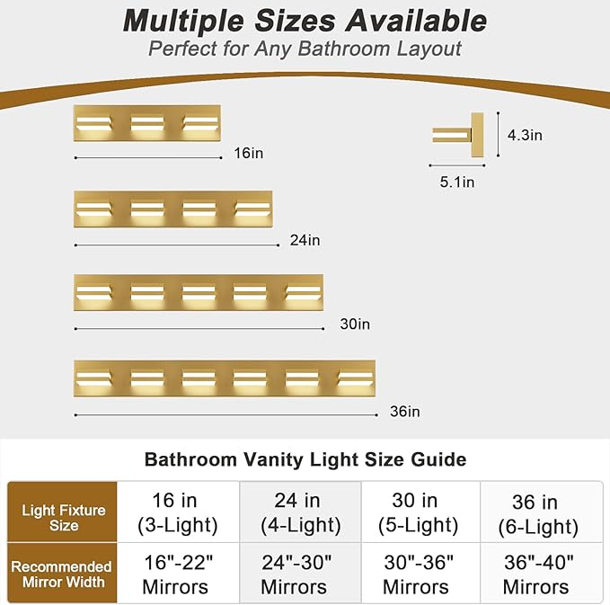 IZORRO LED Modern Bathroom Lights Fixtures(4-Light,Dimmable,360°Rotate),Brushed Glod Acrylic Wall Lighting,Vanity Lights for Bathroom Over Mirror - 6000k 24In （No Assembly Required）