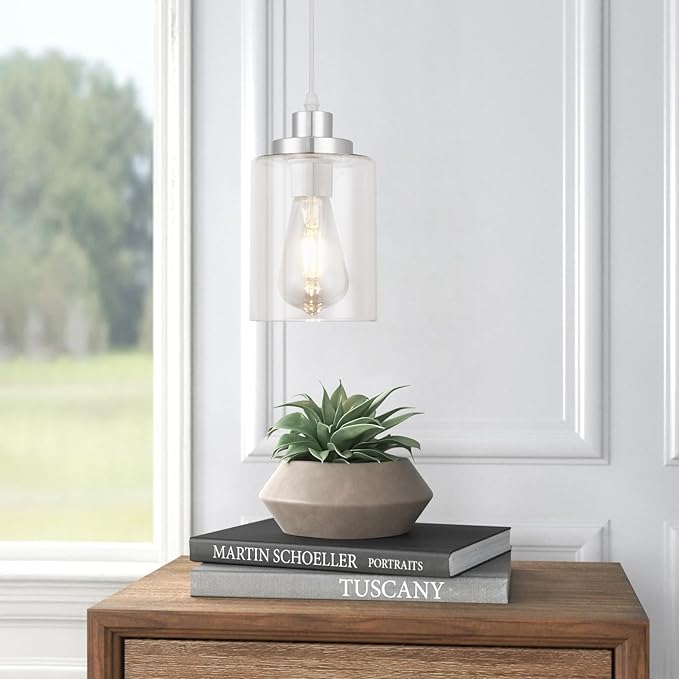 Industrial Pendant Lighting, Modern Clear Glass Shade Pendant Lights, Adjustable Hanging Light Fixtures, Farmhouse Pendant Lighting for Kitchen Island Living Room Bedroom Hallway 3-Pack
