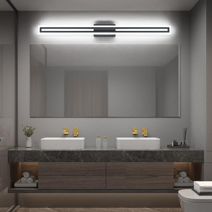 SOLFART Bathroom Light Over Mirror Bathroom Light Fixtures Vanity Lights Black Vanity Lights for Mirror Led Light Fixtures 6000K