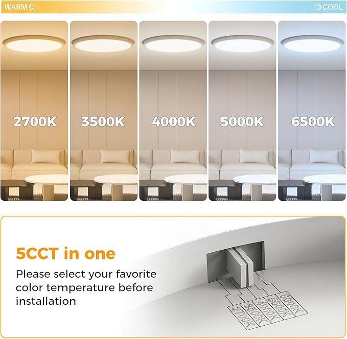 12Pack LED Flush Mount Ceiling Light,12inch 24W,2700K-6500K 5 Color Temperature Selectable Ceiling Lights, 3200LM Low Profile Ceiling Light for Bedroom Kitchen Hallway