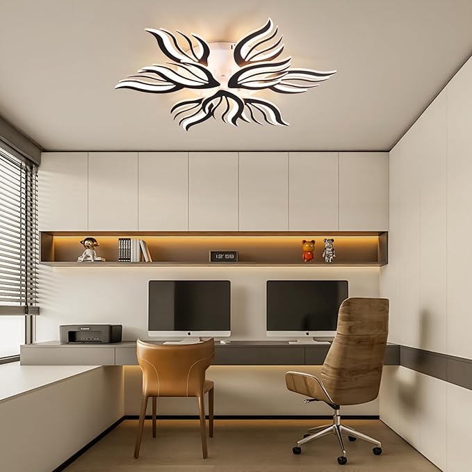 Becailyer 9-Petals Modren LED Ceiling Lights, 75W Dimmable Flower Shape Ceiling Lamp with Remote Control, 33.4" Flush Mount Ceiling Lighting Fixtures for Living Room Dining Room Bedroom Office, Black
