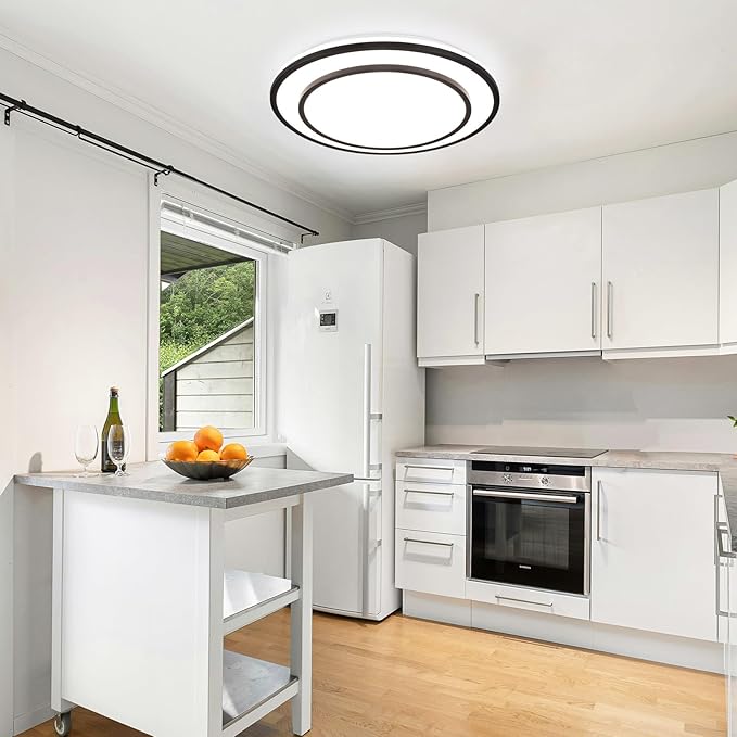 2 Pack Black LED Flush Mount Ceiling Light Fixture 5CCT, Dimmable Light Fixture Ceiling Mount 16" 24W, Overhead Modern Close to Ceiling Light for Living Room,Kitchen,Bedroom