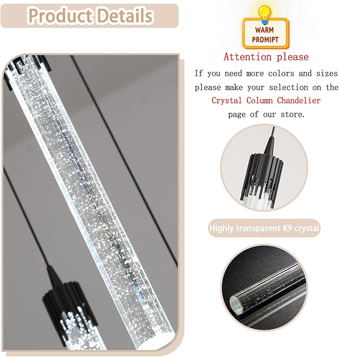 ykolupty Modern Pendant Lights Kitchen Island Black Crystal Mini Pendant Light with Dimmable LED 2700K-6000K,Bubble Crystal Chandelier Dining Room and Bar - 1 Pack