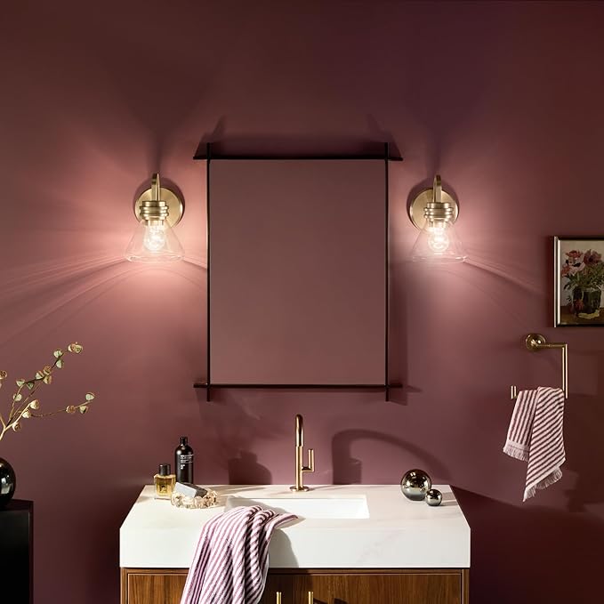 Kichler Farum 7.25" 1-Light Wall Sconce Bathroom Vanity Light Fixture with Clear Glass in Champagne Bronze for Modern Lighting Over Mirror (7.25" W x 9.5" H) 55153CPZCLR