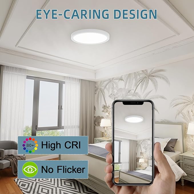 TOPELER 12 Inch Flush Mount Ceiling Light, 5 Color Temperatures Selectable (27K/30K/40K/50K/60K), 28W 2400Lm Dimmable Ultra-Thin Round Lighting Fixture for Kitchen, Stairwell, Porch, Basement