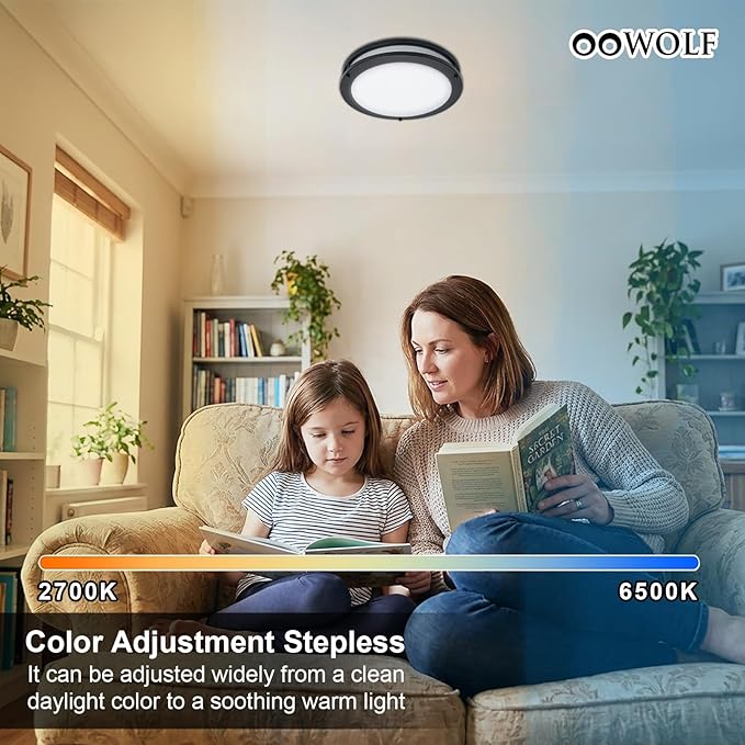OOWOLF 13.01inch LED Flush Mount Ceiling Light Fixture Remote Dimmable Brushed Nickel, Easy Install LED Ceiling Lamp Without Flicker, Super Bright 36W 3600LM Warm to White Light 2700K to 6500K 2-Pack
