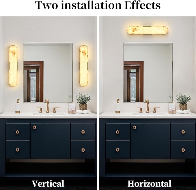 20 in Gold Alabaster Wall Sconces 2 Pack Spanish Natural Marble Wall Lights Indoor Brass Marble Wall Lighting Bathroom Vanity Light LED Alabaster Wall Lamps for Bedroom Hallway Dining Room