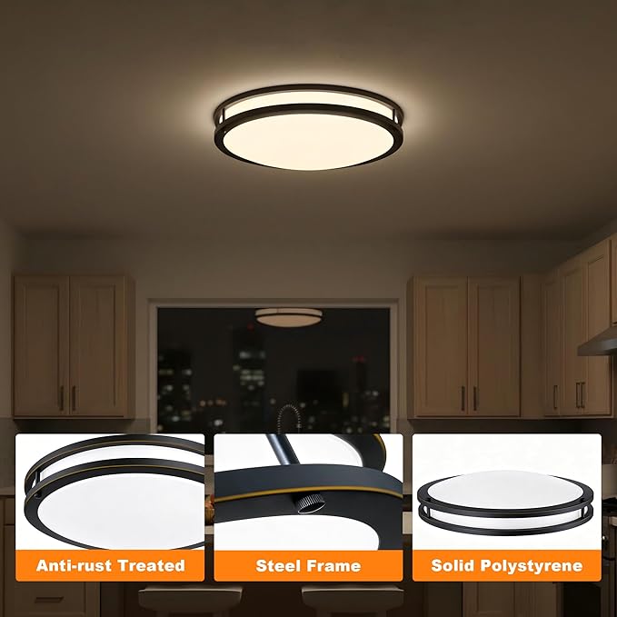 16 Inch Oil Rubbed Bronze LED Ceiling Light 3000K/4000K/5000K Dimmable 16in Round Flush Mount Ceiling Lights Oil Rubbed Bronze Bathroom Bedroom Ceiling Light Fixture for Hallway Entrance,25W