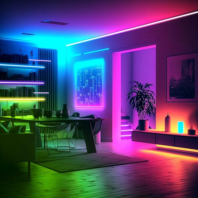 Upgrade Smart RGB Music Sync Multiple Colors Chasing 16.4ft neon Led Strip Lights Cuttable and Linkable, Flexible Outdoor Led Strip Lights Waterproof, APP Control led lights strip Whiteboard