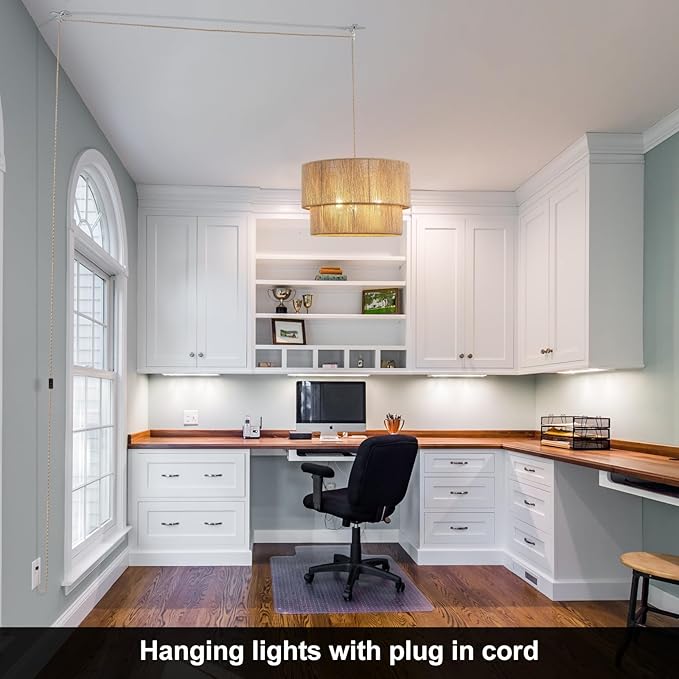 Large Plug in Pendant Light, 18in Plug in Rattan Chandelier with On/Off Switch Rattan Woven Shade, Hanging Pendant Light for Dining Room Living Room Kitchen Foyer (Includ Bulb)