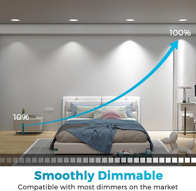 MAXvolador 6 Inch Ultra-Thin LED Recessed Ceiling Light with Junction Box 1200LM High Brightness 6-Pack, 5CCT 3000K/3500K/4000K/5000K/6500K Selectable, Dimmable Canless Wafer Downlight 12W 110W Eqv