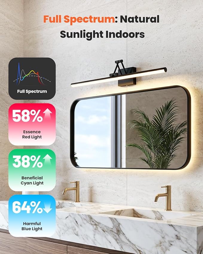 Morden Long Vanity Lights, Black 32IN Bathroom Light Fixtures, 360°Rotatable Bathroom Vanity Fixture Over Mirror with 5CCT&Dimmable Wall Lamp, Eye-Friendly Led Bar For Vanity&Makeup-ETL, Ideal Gift