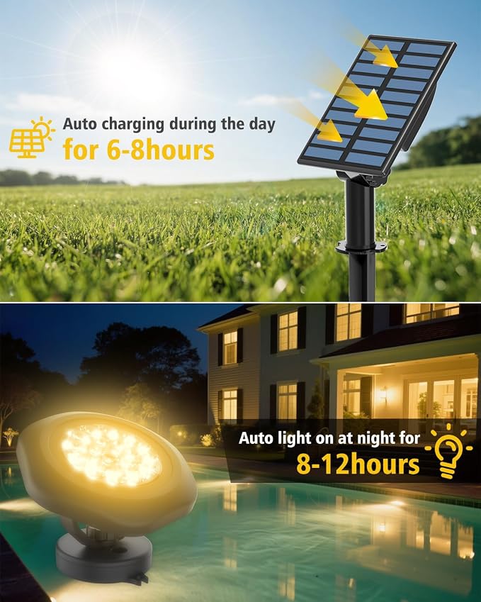 Solar Spot Lights Outdoor Waterproof IP68, 2 Light Modes Pond Lights, 3-in-1 LED Warm Light Solar Landscape Lights, Landscape Path Lights for Underwater Pond Garden Yard Pathway