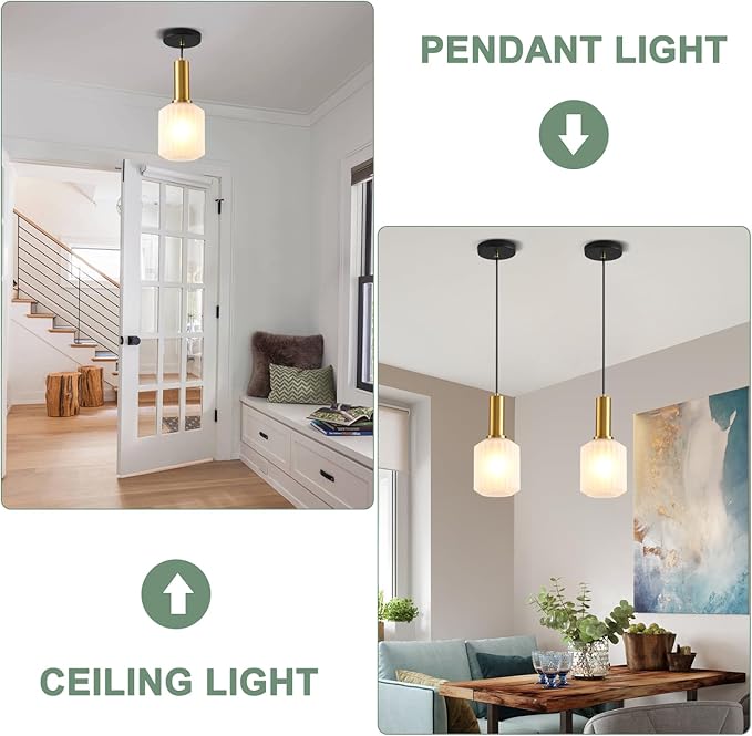 2 Pack Mid Century Frosted Glass Pendant Light Fixture Brushed Gold Pendant Lights Kitchen Island Modern Globe Pendant Lighting Adjustable Modern Entry Hanging Light