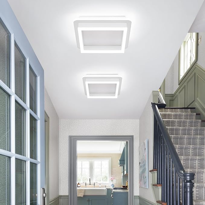 CANEOE 24W Square Hallway Light, Modern Flush Mount Led Ceiling Light,White Acrylic Close to Ceiling Lights for Bedroom Dining Room Kitchen Balcony Bathroom Aisle Ceiling Lamp (Cool White,6000K)