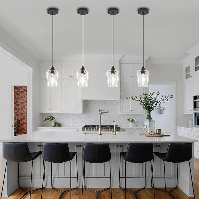 3-Pack Black Pendant Lights Kitchen Island, Modern Glass Pendant Lighting Over Island Kitchen Hanging Light Fixtures Hallway Pendant Lights for Bathroom Dining Room Entryway Foyer Bedroom