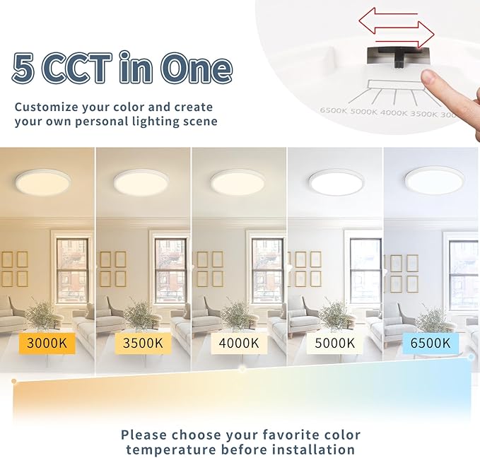 14.9 Inch 4PK LED Flush Mount Ceiling Light, ETL ,32W, 3343LM, 3000K/3500K/4000K/5000K/6500K CCT Selectable, 0.66in Ultra Thin Round Flat Panel Ceiling Light Fixture for Bedroom, Kitchen, (White)
