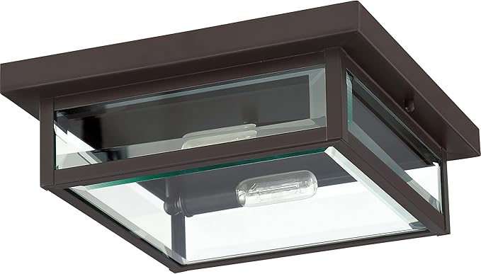 Quoizel Westover 12" Outdoor Flush Mount Ceiling Light, 2-Light Western Bronze with Clear Beveled Glass, E12 Base, ETL Damp Rated