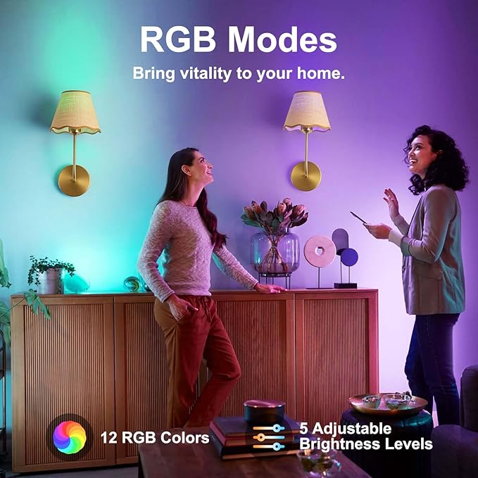 ADISUN Battery Operated Wall Sconce Set of 2, Gold Wall Lamps for Living Room, Rechargeable Bulbs, RGB. Rattan Shade Wireless Wall Lights for Bedroom Living Room Hallway Kitchen(Bulbs Included)