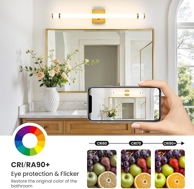 LED Modern Bathroom Light Fixtures Over Mirror - 31 Inch Gold Vanity Lights for Bathroom with Acrylic Shade 19W Dimmable 5CCT Bathroom Sconces Wall Lighting(Built-in Dimmer)