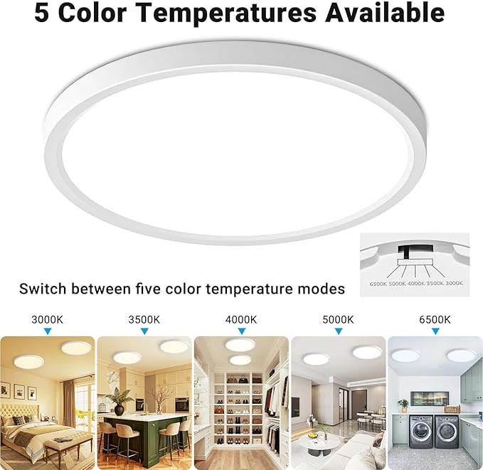 8 Pack LED Flush Mount Ceiling Light,9Inch 18W,3000K/3500K/4000K/5000K/6500K 5 Color Temperatures Ceiling Light Fixture for Kitchen Porch Hallway Bedroom Bathroom and Closet,White