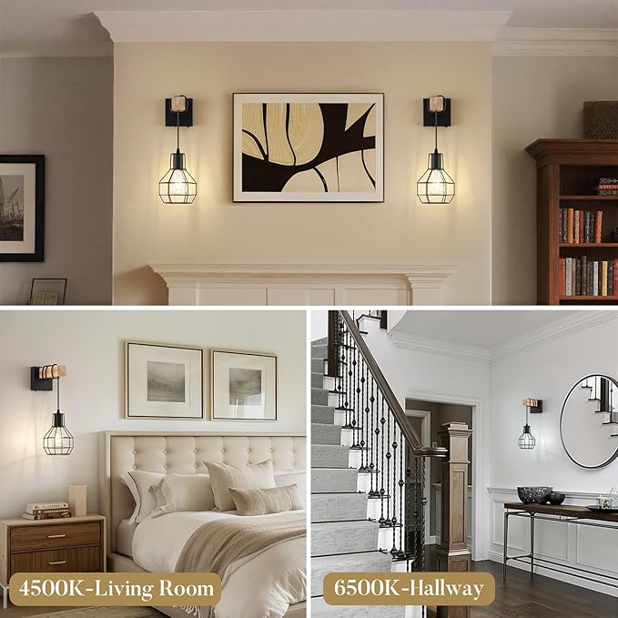 Battery Operated sconces Set of 2 for Bathroom, Dimmable Wall Sconces with Remote Control, Black LED Wireless Wall Lights for Living Room, Hallway,(2 Pack)