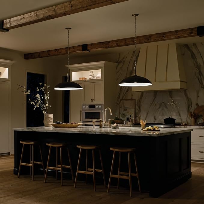 Kichler Delarosa 1-Light Pendant, Updated Traditional Light in Black and Champagne Bronze, Sloped Ceiling Compatible, for Your Kitchen, Dining Room or Hallway (12.75" x 20.25"), 52638BK