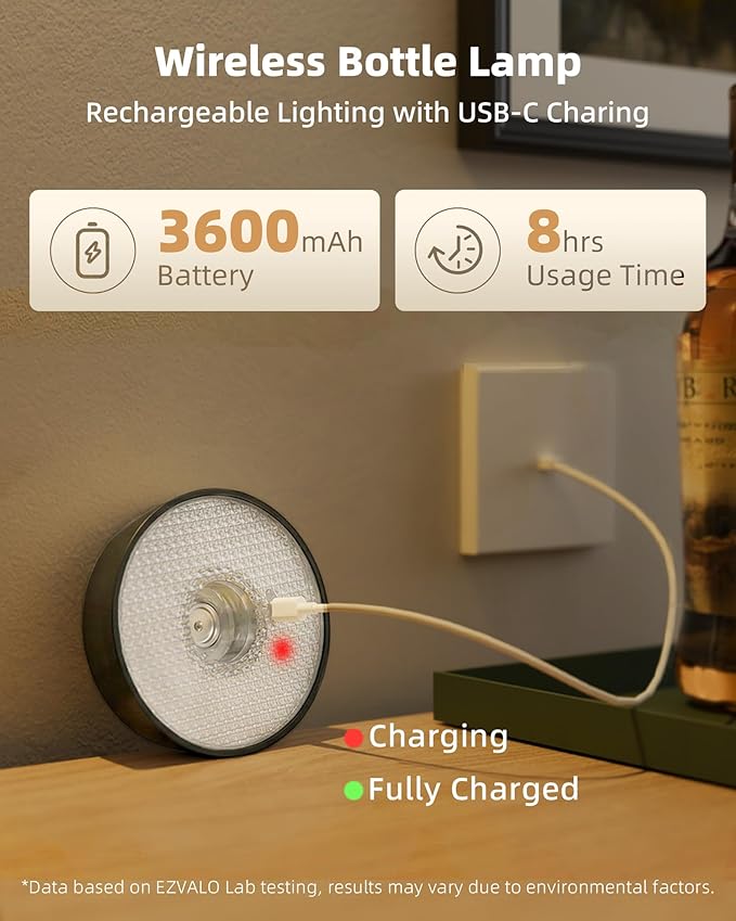 Wireless Bottle Lamp Shade, Rechargeable Wine Bottle Lights for Liquor Bottles, RGB, Touch Control 3 Color Temperatures, Dimmable, Outdoor Waterproof, Restaurant & Home Bar Décor, Gift, Black 1Pc