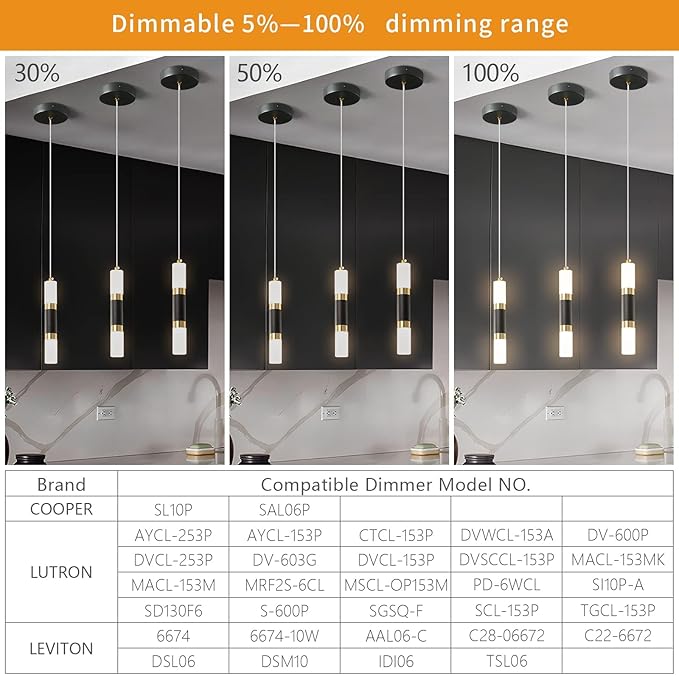 Modern Kitchen Island Light Fixture Dimmable LED Black Mini Pendant Light Bedroom Bedside Table Black Gold Small Pendant Lighting (1-Pack)