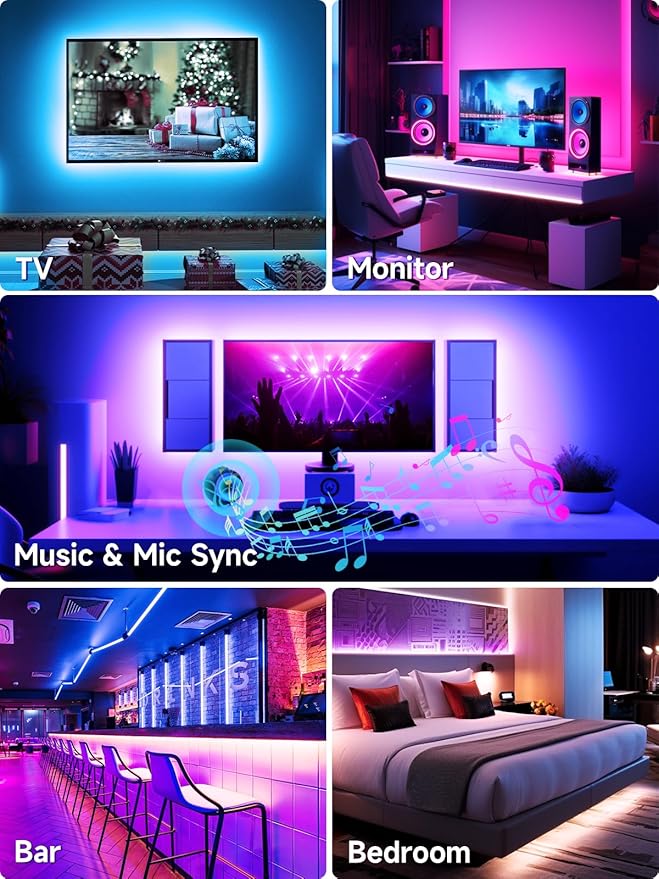 Tyute TV LED Lights, 13.1ft LED Lights for 40-65 Inch TV Behind Lighting, RGB Color Changing TV Backlight with APP & Remote Control, Music Sync USB LED Strip Light for Bedroom Gaming Room Decor