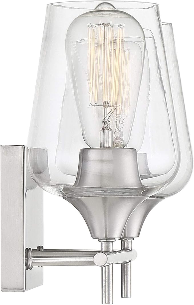 Savoy Essentials 8-4030-2-SN Octave Bohemian Clear Glass Bathroom Vanity Wall Light, 2-Light 120 Total Watts, 10" H x 14" W, Satin Nickel