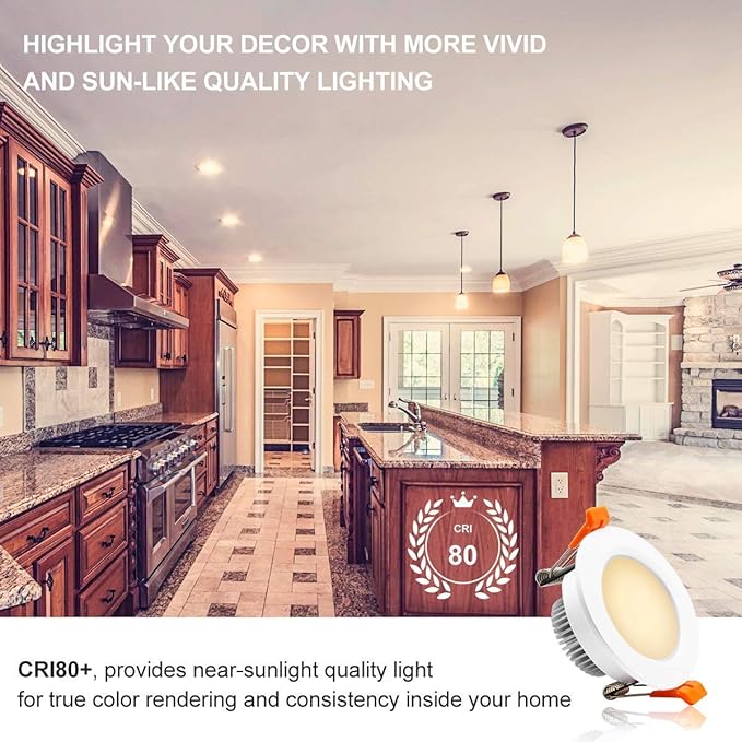 YGS-Tech 2 Inch LED Recessed Lighting, Dimmable Downlight 3W(35W Halogen Equivalent), CRI80, 2700K Ultra Warm White Ceiling Light with LED Driver (1 Pack)