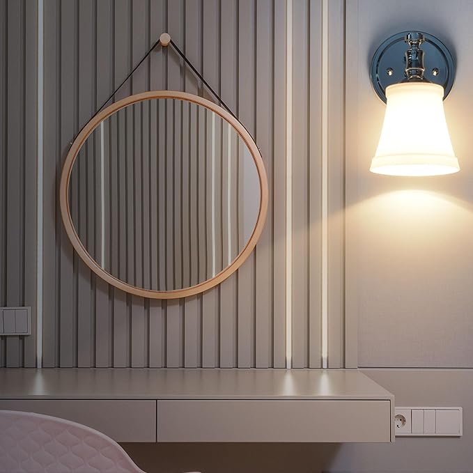 Wall Sconces, Traditional Chrome 1 Light Sconce, Wall Light with Opal Glass Shade for Bedroom Bathroom Living Room & Hallway Vanity Lighting Fixture