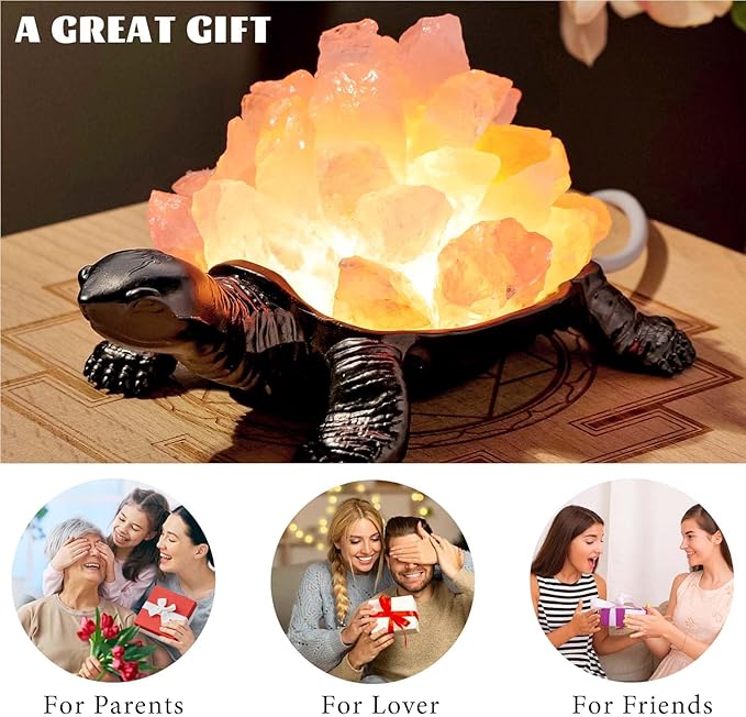Runyangshi Natural Rose Quartz Turtle Night Lamp Healing Crystal Bedroom Bedside Table Lamp USB Port Home Decor Women Men Gift
