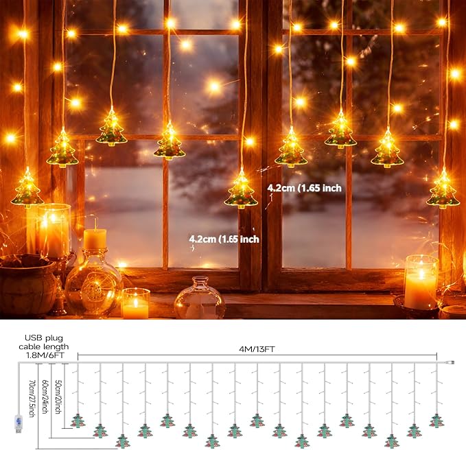 Curtain String Light Christmas Decoration Icicle Lights 8 Modes dimmable,108 LEDs 4M Christmas and Halloween String Lights for Home,Office,Party,bar,Holiday,Party (Warm White)