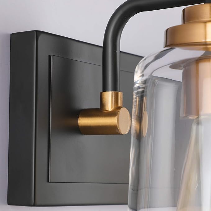 SOLFART Bathroom Vanity Light 3-Light Light fixtures for Bathroom Above Mirror Vintage Lights fixtures Over Mirror in Black Brass Wall Sconces