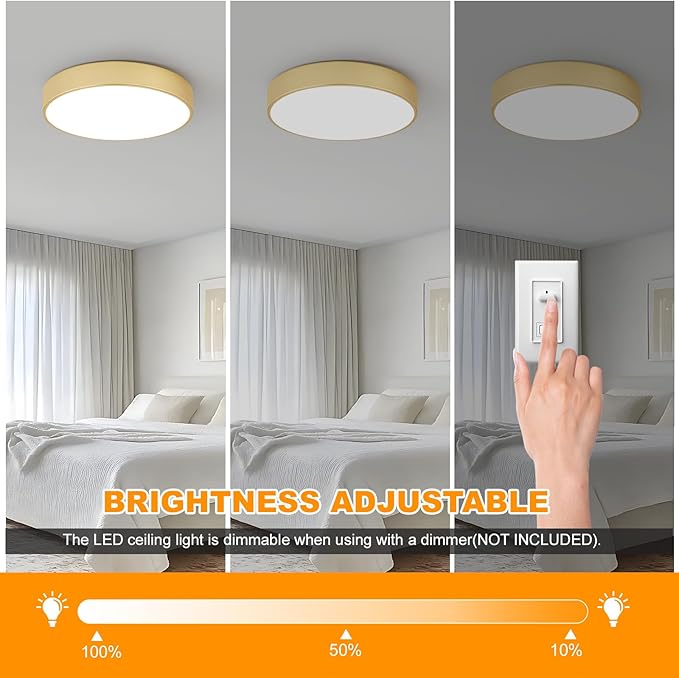 18.1 inch Large Flush Mount Dimmable LED Ceiling Light, 5CCT Modern Round Close to Ceiling Lighting Fixtures, Minimalist Gold Ceiling Lamp for Bedroom, Living Room