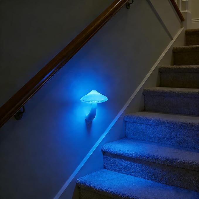 AUSAYE 2Pack Sensor LED Night Light Plug in Lamp Mushroom Nightlight Cute Night Lights for Adults Kids Bedroom, Bathroom,Toilet,Hallway,Stairs,Kitchen Blue