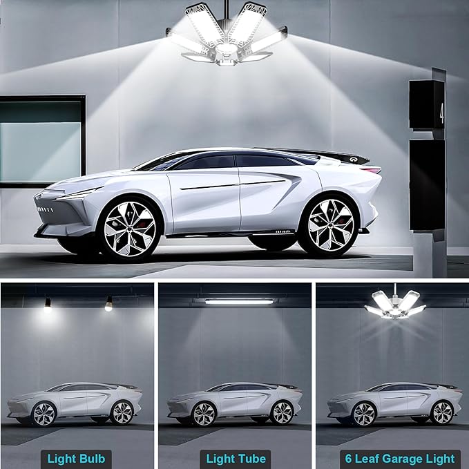 LED Garage Light 8 Pack - 200w 20000LM 6500K Garage Lights Ceiling LED with 7+1 Adjustable Panels, Shop Lights Screw in E26 E27 Bulb Socket for Workshop, Storage Room, Basement, Warehouse