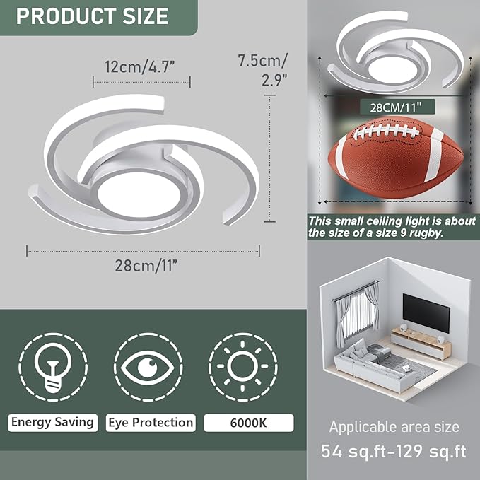 ADISUN LED Modern Ceiling Light,6000K Semi Flush Mount Ceiling Light Fixture, Small Ceiling Lamp for Living Room Bedroom Bathroom Kitchen(D11 in*H2.9 in; 33W)