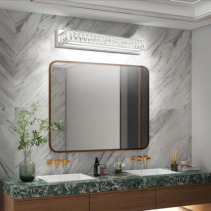 ZUZITO Modern Bathroom Light Fixtures Over Mirror 30 inch Crystal Chrome LED Vanity Light Bar White Light 6000K (7500-760mm)