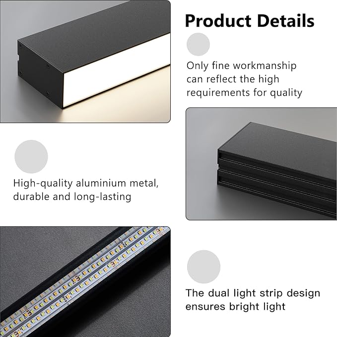 Black ceiling light LED, modern and simple, long strip ceiling surface installation, suitable for living room, bedroom, corridor and kitchen, remote control to switch color and brightness, 39.3 inches