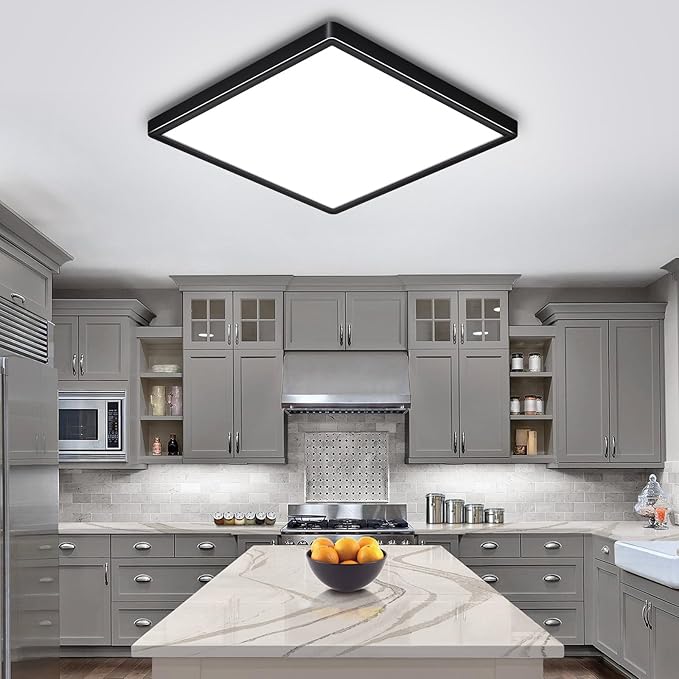 12 Inch 24W LED Flush Mount Ceiling Light Fixtures, 3000K/4000K/6000K Adjustable LED Ceiling Light, 2800LM Bright Flat Square Ceiling Light Fixture for Bedroom, Kitchen, Hallway (Black-6 Pack)