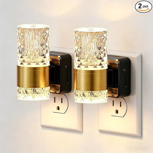 LED Night Lights Plug Into Wall, Dimmable Wall Night Lights 3000K 0-100LM Adjustable Nightlight with Gold Ambiance Lighting for Bathroom, Kitchen, Hallway, Bedroom 2 Pack