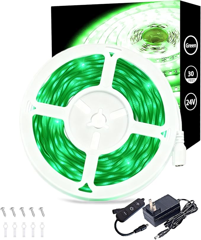 Green 30ft Led Lights Strip ST. Patrick's Day Decorations Indoor Rope Lights Easy DIY Cuttable Strip Lights for Room Bathroom Living Room Kitchen Ceiling Wall Vanity Mirror Decor