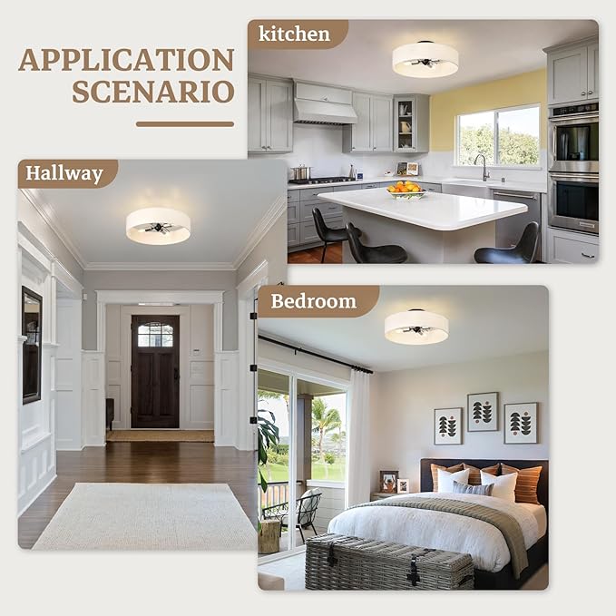 20 Inch Semi Flush Mount Ceiling Lights, Modern Sputnik Chandeliers,4-Light Farmhouse Black and Silver Ceiling Light Fixture with White Fabric Shade, Drum Light Fixtures for Bedroom,Living Room
